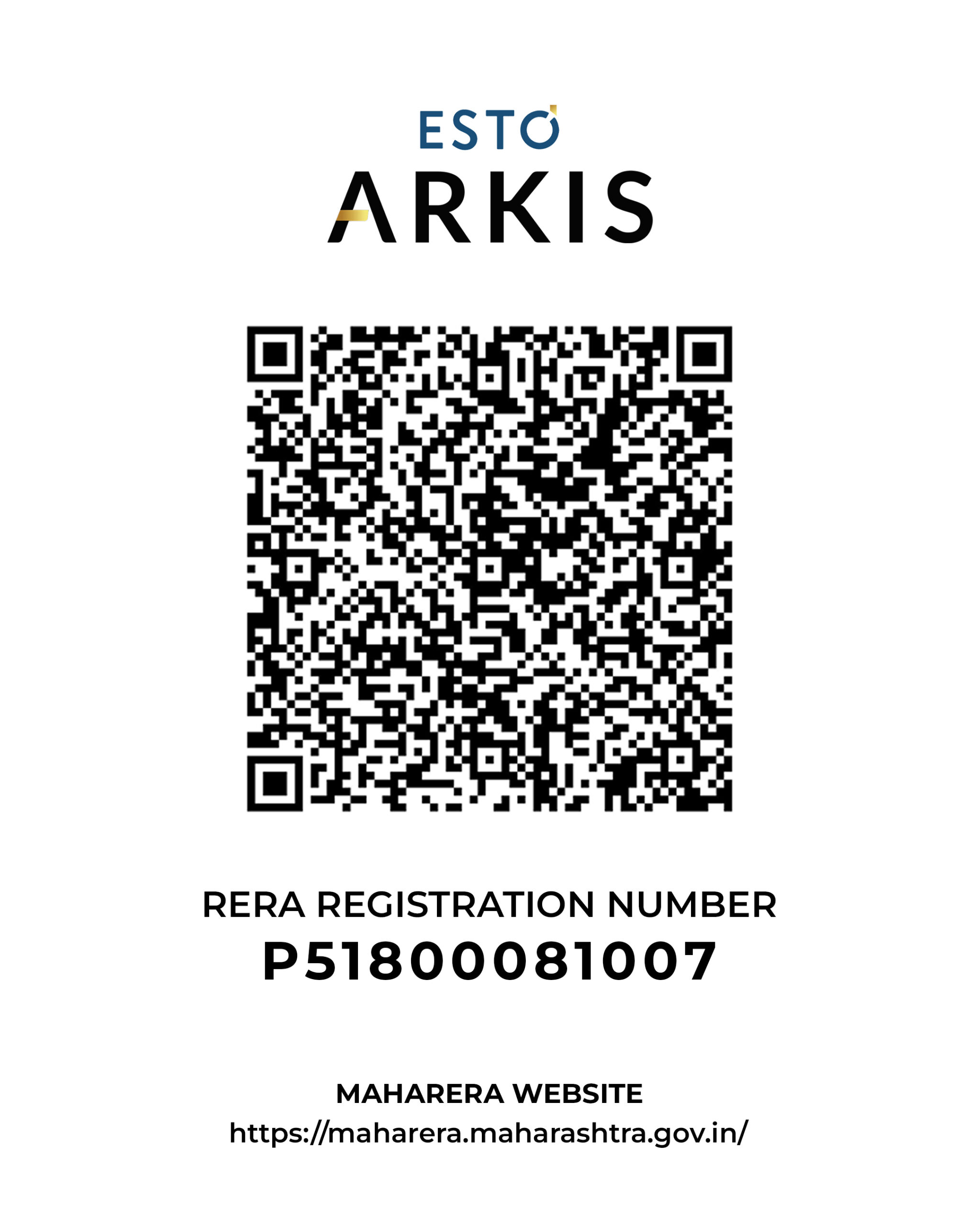 ESTO Arkis MahaRERA registration QR